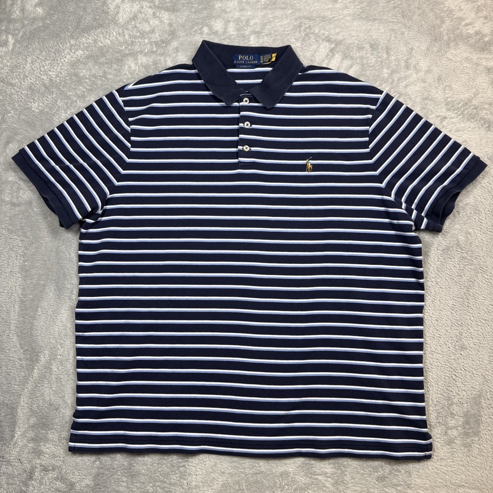 Polo Ralph Lauren Custom Fit Polo Shirt Mens XL Blue White Stripe